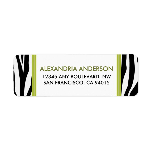 Funky Zebra Print Return Address Label (lime) (Front)