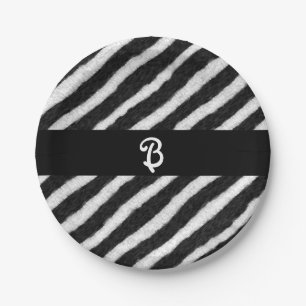 Funky Zebra Stripes Black & White Birthday Paper Plate