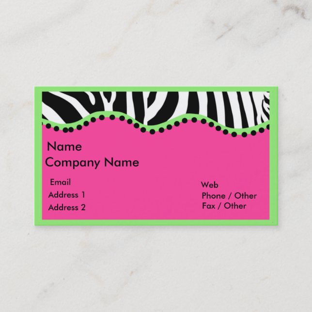 Funky Zebra With Green Boarder Business Card (Front)