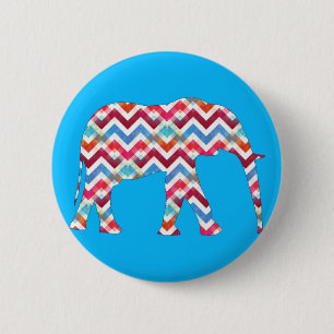 Funky Zigzag Chevron Elephant on Teal Blue 6 Cm Round Badge