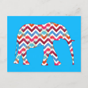 Funky Zigzag Chevron Elephant on Teal Blue Postcard