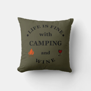 Funnt camping and wine sayings cushion