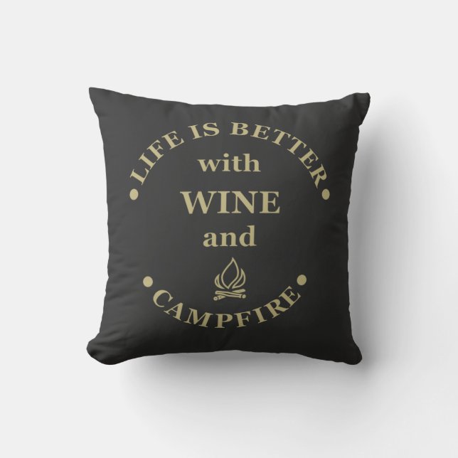 Funnt camping and wine sayings cushion (Front)