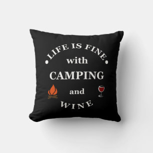 Funnt camping and wine sayings cushion