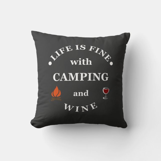 Funnt camping and wine sayings cushion (Front)