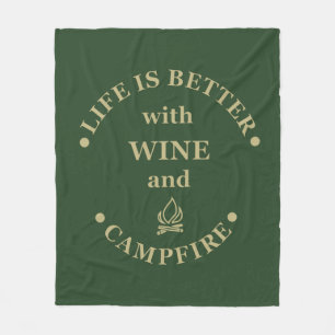 Funnt camping and wine sayings fleece blanket