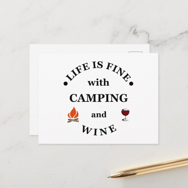 Funnt camping and wine sayings holiday postcard (Front/Back In Situ)