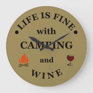 Funnt camping and wine sayings large clock