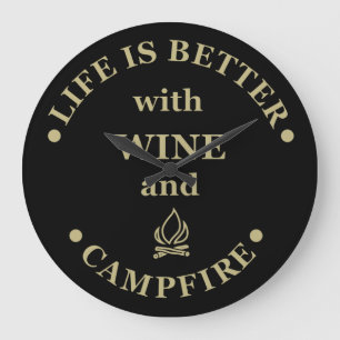 Funnt camping and wine sayings large clock