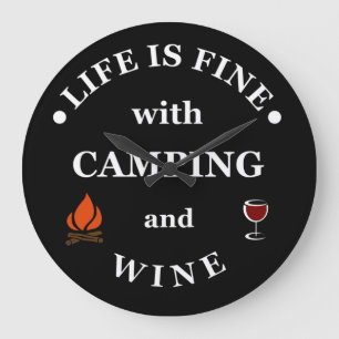 Funnt camping and wine sayings large clock