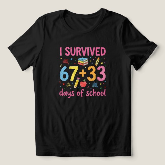 Funny 100 Day of School Math Problem Crayon Style Tri-Blend Shirt (Design Front)
