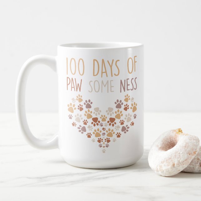 Funny 100 Days of Paw Some Ness 100 Days Of School Coffee Mug (With Donut)