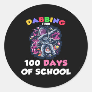 Funny 100 Days Of School Astronaut Outer Space Dab Classic Round Sticker