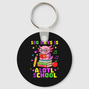 Funny 100 Days Of School Axolotl Kids Girls Key Ring