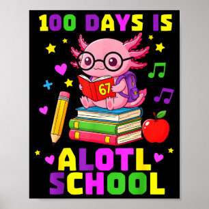 Funny 100 Days Of School Axolotl Kids Girls  Poster