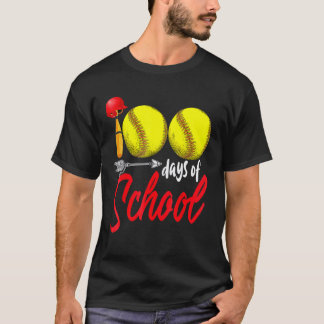 Funny 100 Days Of School Softball Teacher Kids 100 T-Shirt