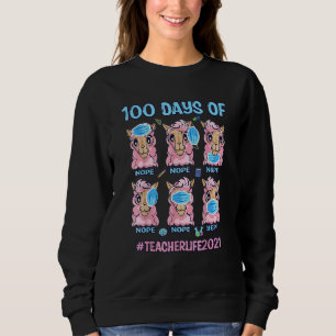 Funny 100 Days Of School Teacher Llama Wearing Mas Sweatshirt