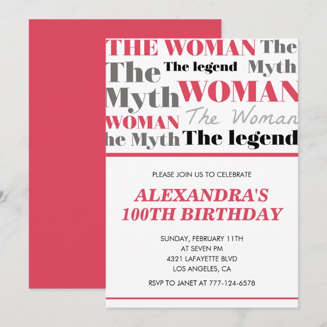  Funny 100th birthday invitation her Myth Legend (Front/Back)
