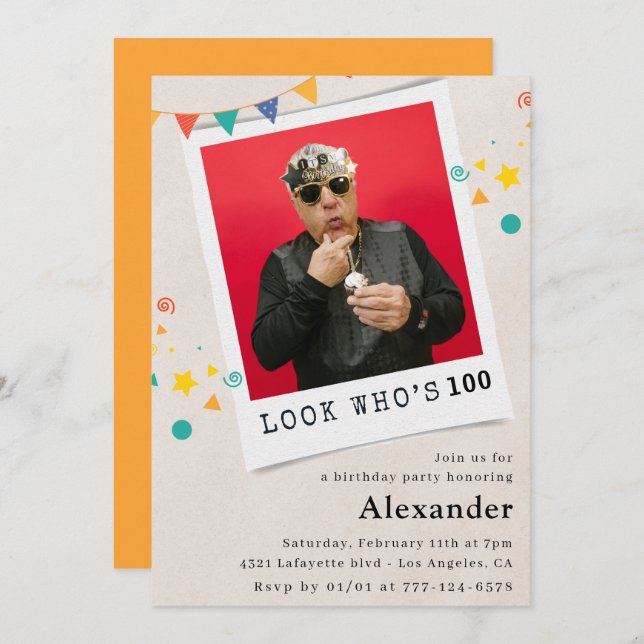 Funny 100th birthday invitations Men Fun Photo (Front/Back)