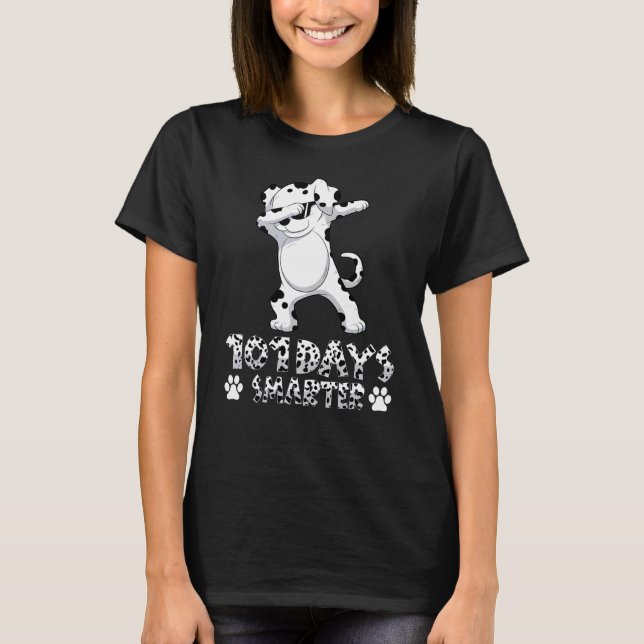 Funny 101 Days Smarter Dabbing Dalmatian Dog T-Shirt (Front)