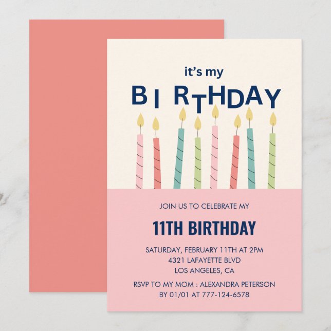 Funny 11th birthday invitations Birthday Candle (Front/Back)