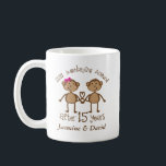 Funny 15th Wedding Anniversary His Hers Mugs<br><div class="desc">This cute monkey couple 15th anniversary gift makes a great gift idea for an 15th wedding celebration with its hilarious still monkeying around after 15 years quote and personalised husband and wife names.</div>