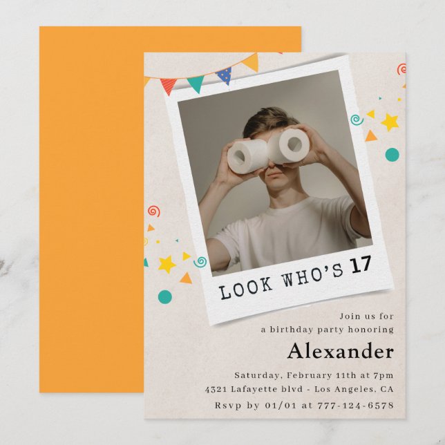 Funny 17th birthday invitations Men Fun Photo (Front/Back)