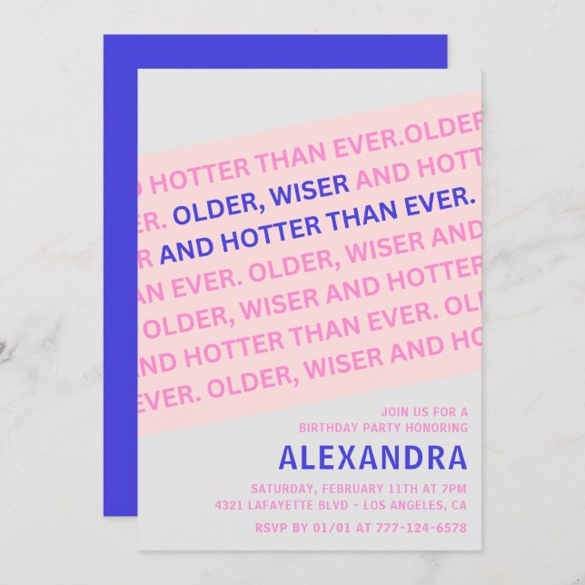 Funny 17th birthday invitations Older Wiser Hotter (Front/Back)