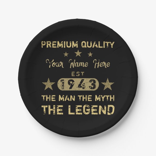 Funny 1943 Birthday Man Myth Legend Paper Plate (Front)
