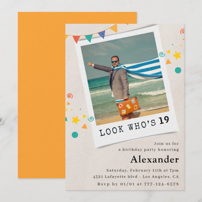 Funny 19th birthday invitations Men Fun Photo (Front/Back)