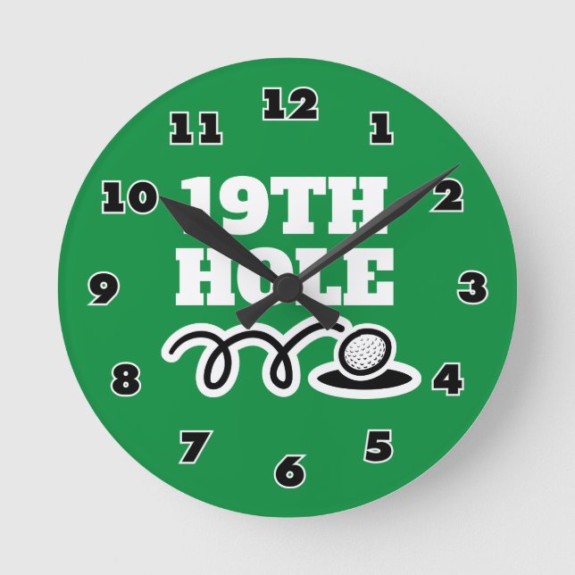 Funny 19th hole golf club wall clock with numbers (Front)
