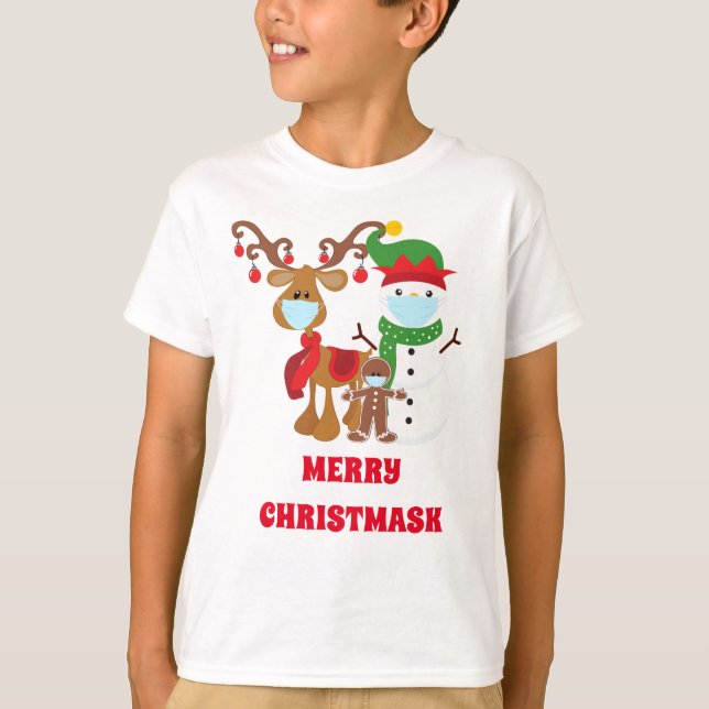 Funny 2020 Reindeer Snowman Face masks Christmask T-Shirt (Front)