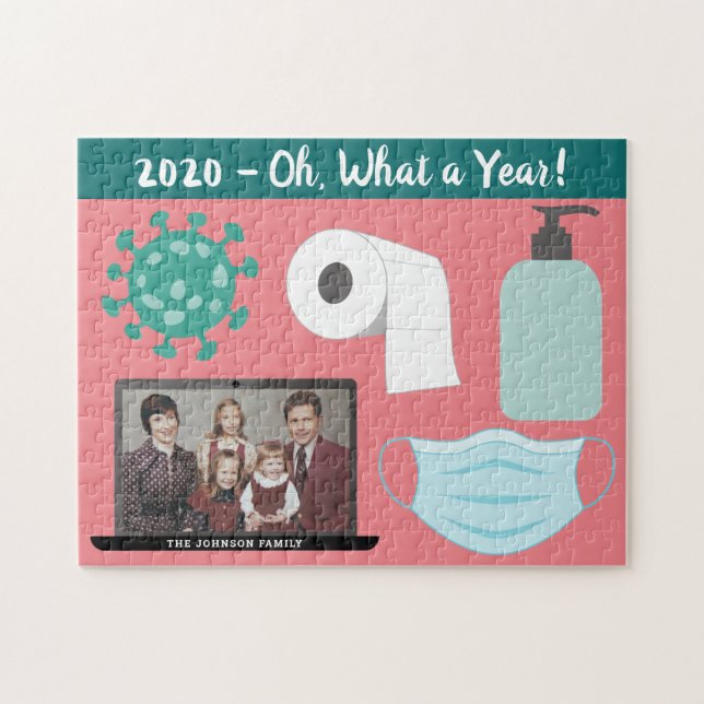 Funny 2020 virus pattern mask toilet paper 1 photo jigsaw puzzle (Horizontal)