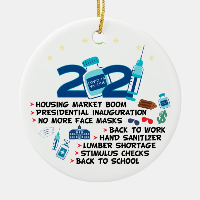 Funny 2021 vaccine christmas, remembering 2021 ceramic ornament (Front)