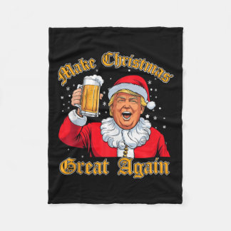 Funny 2024 Christmas Trump Drink Beer Trump Santa  Fleece Blanket