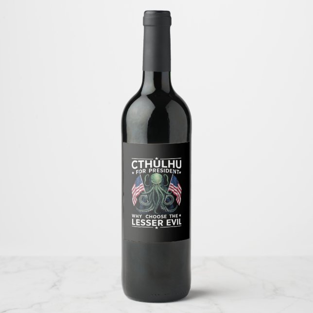 Funny 2024 Elections Cthulhu For President  Wine Label (Front)