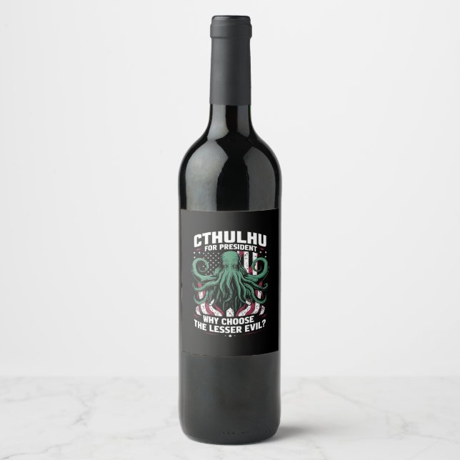 Funny 2024 Elections Cthulhu For President Wine Label (Front)
