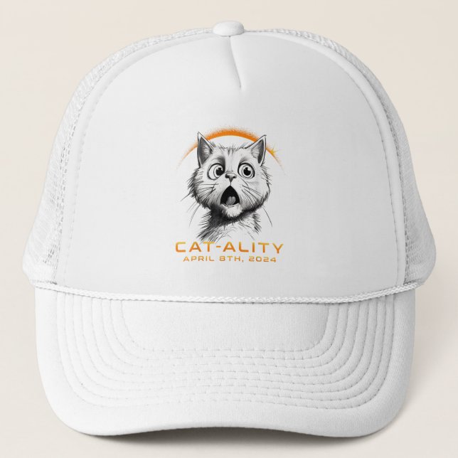Funny 2024 Solar Eclipse Cat-ality Total Solar Ecl Trucker Hat (Front)