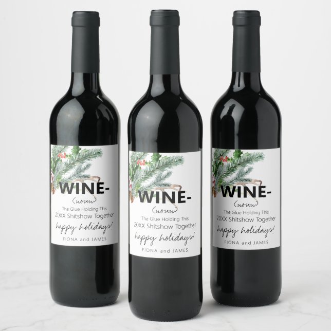 Funny 2024 Wine Glue Holding Us Together Greenery Wine Label (Bottles)