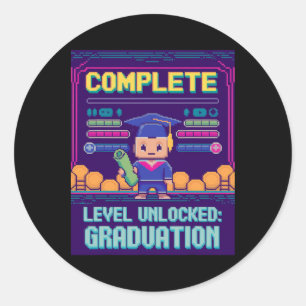 Funny 2025 Gamer Level Complete Master College Gra Classic Round Sticker