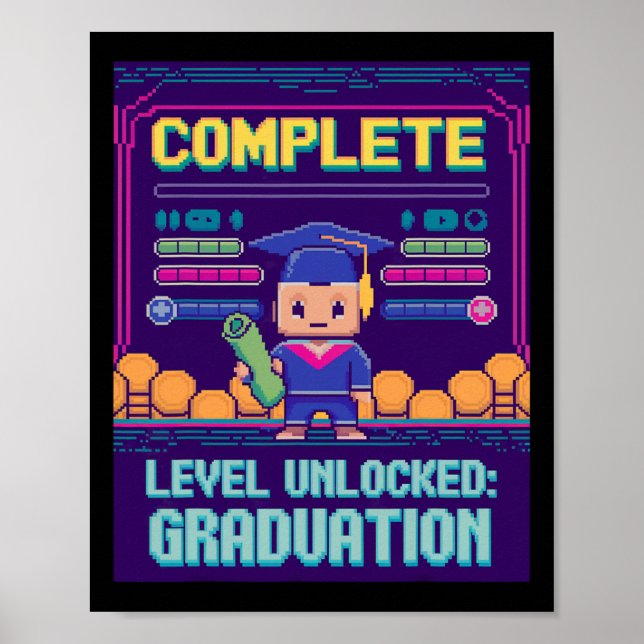 Funny 2025 Gamer Level Complete Master College Gra Poster (Front)