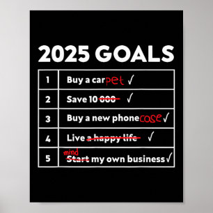 Funny 2025 Goals Hilarious New Year Sarcasm Humour Poster
