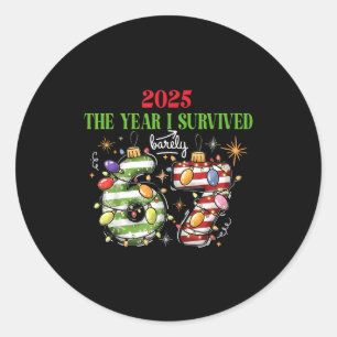 Funny 2025 The Year I Survived Barely 67 Christmas Classic Round Sticker