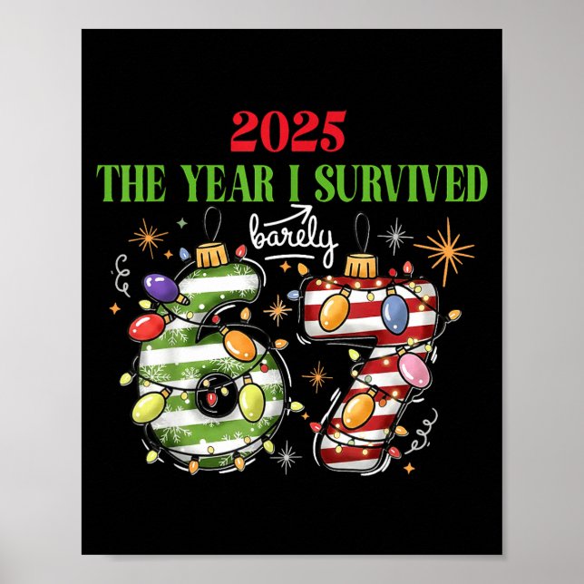 Funny 2025 The Year I Survived Barely 67 Christmas Poster (Front)