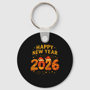 Funny 2026 Happy New Year Food Pizza Donut For Kid Key Ring