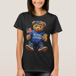 Funny 250 Years Of Dom Teddy Bear Flag Anniversary T-Shirt