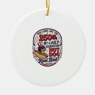 Funny 250th 4th of July Hot Dog Dachshund Ceramic Ornament