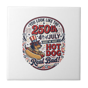 Funny 250th 4th of July Hot Dog Dachshund Ceramic Tile