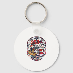 Funny 250th 4th of July Hot Dog Dachshund Key Ring