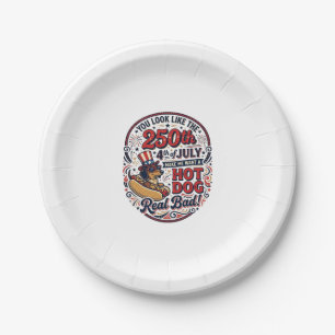 Funny 250th 4th of July Hot Dog Dachshund Paper Plate